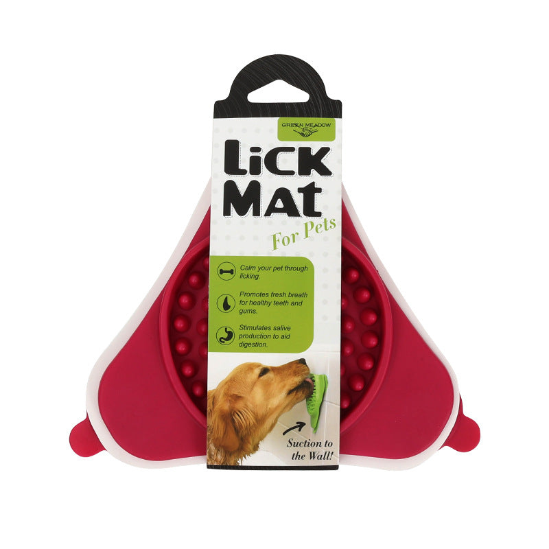 Red pet lick mat with packaging on a white background
