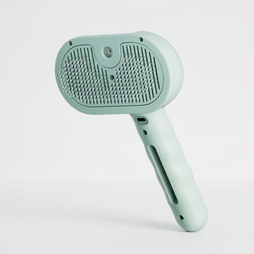 A mint green pet grooming brush with a textured bristle head and a contoured handle, shown against a plain light gray background.