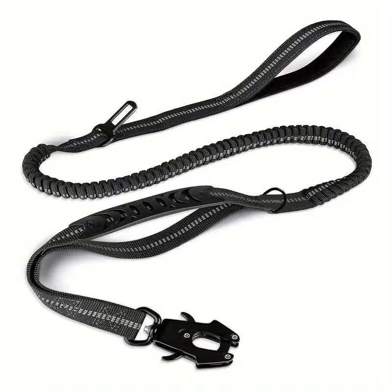 Black dog leash with handle on a white background