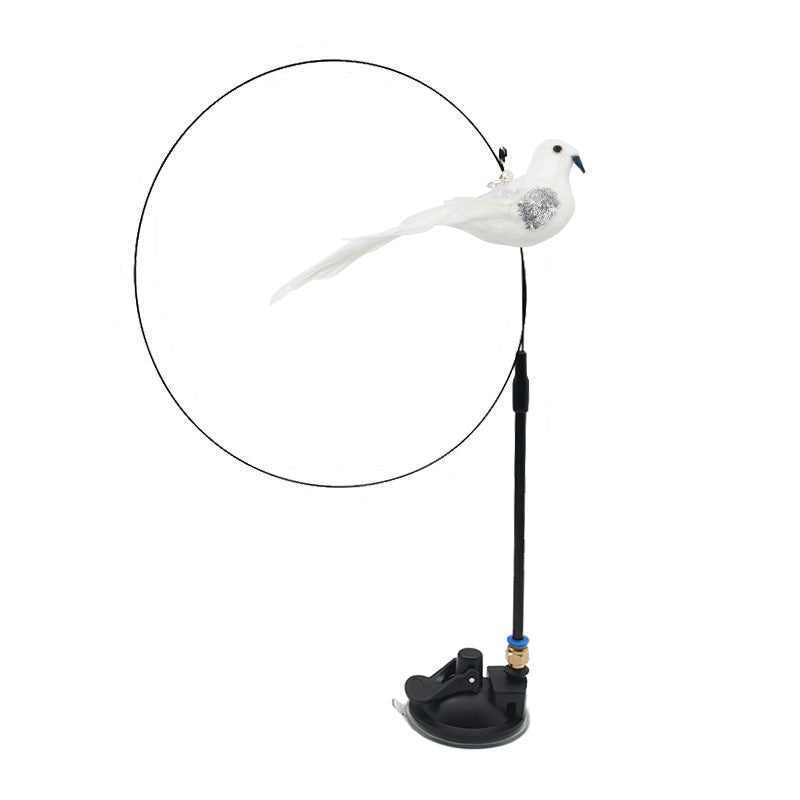 White bird-shaped drone with a black antenna on a white background