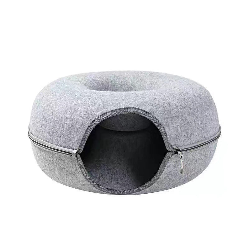 Gray pet bed with a zipper on a white background