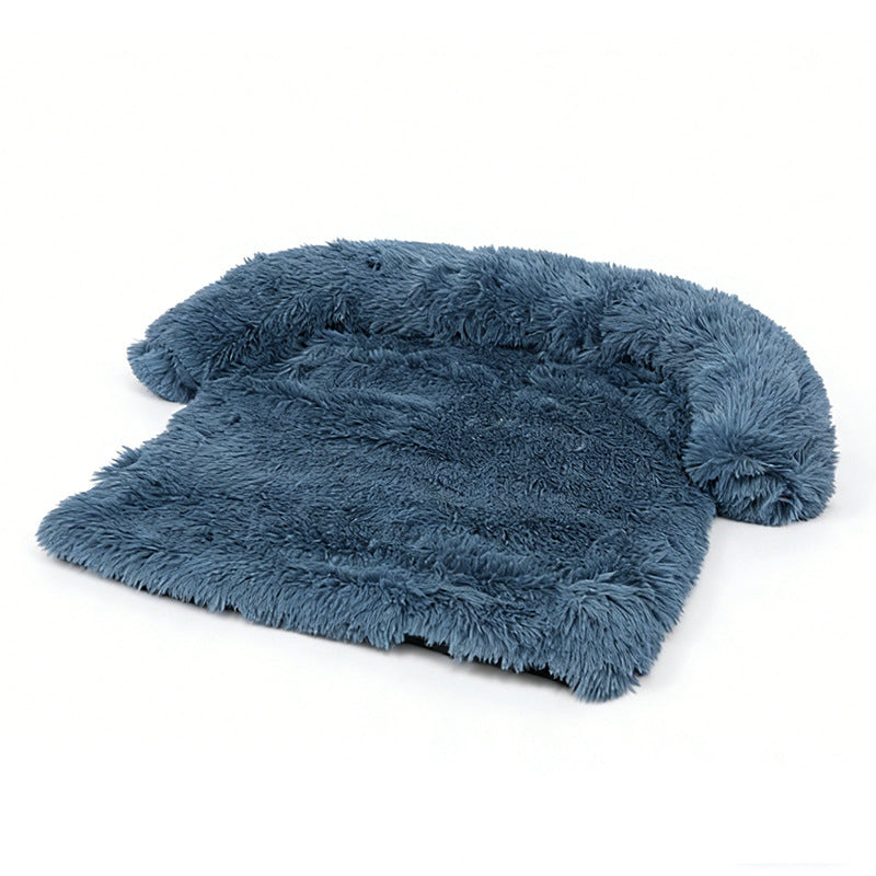 Blue fluffy rug on a white background