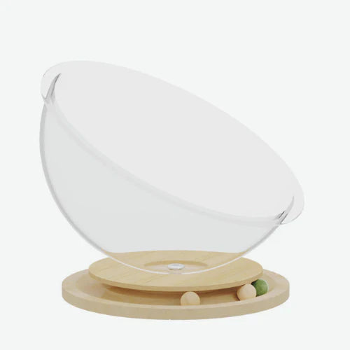 Clear glass dome with wooden base on a white background