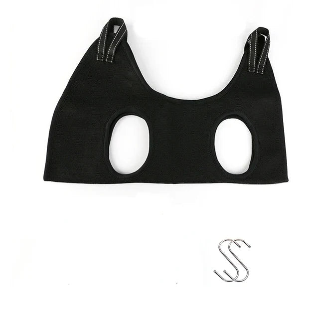 Black cat harness with cut-out design on a white background
