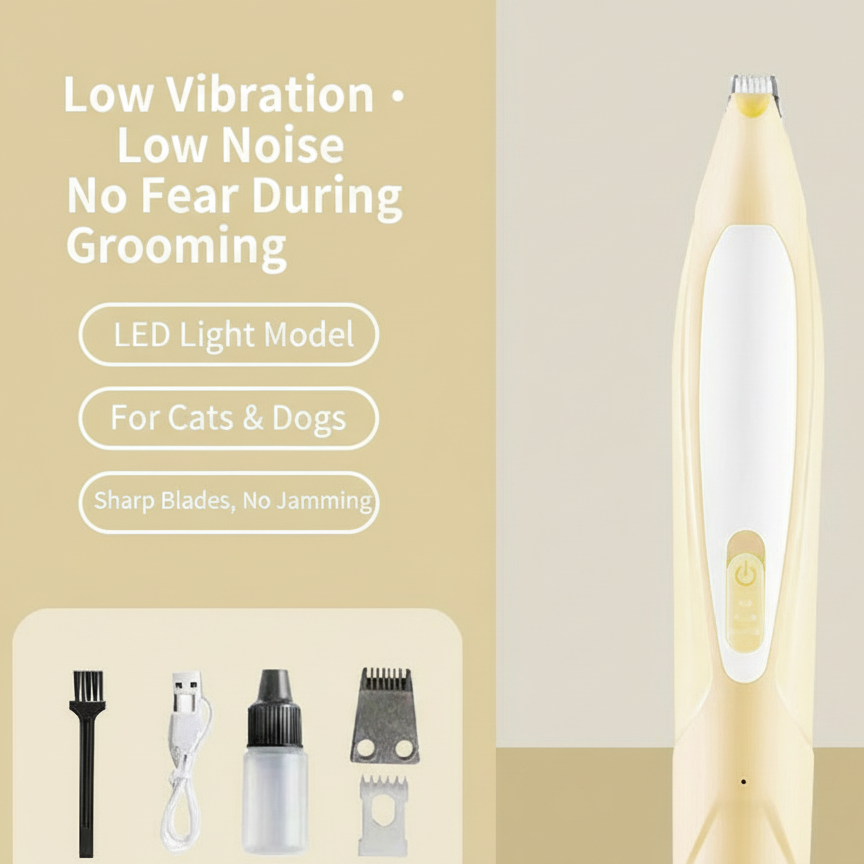 Pet grooming tool with LED light model for cats and dogs on a beige background