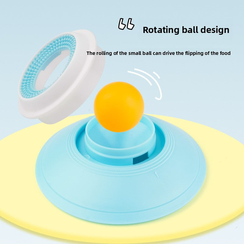 Colorful pet toy with a rotating ball design on a light blue background