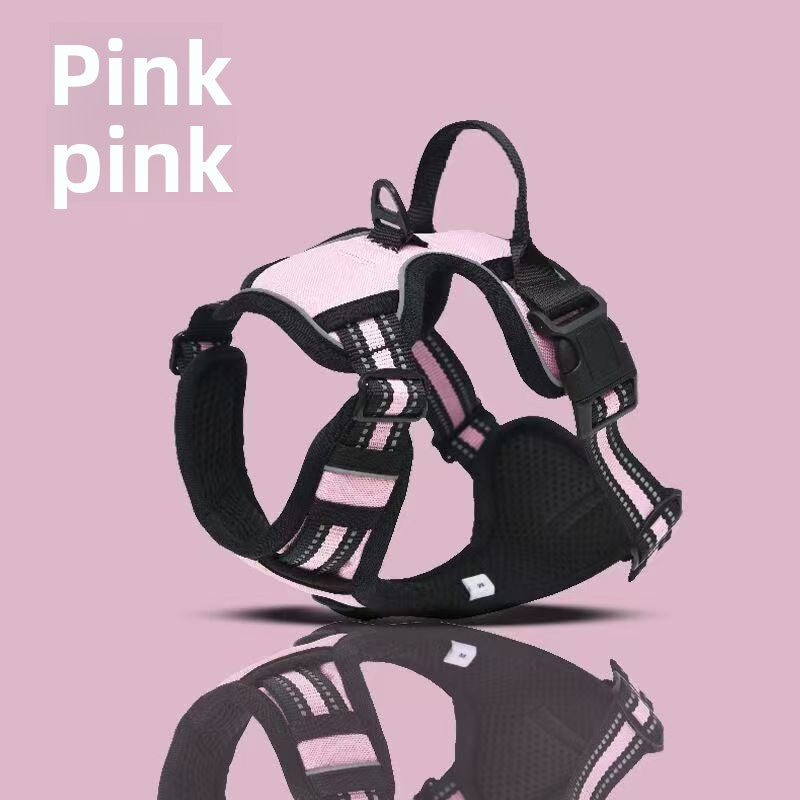 Black dog harness on a pink background with 'Pink pink' text.