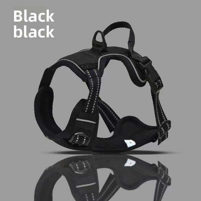 Black dog harness on a gray background