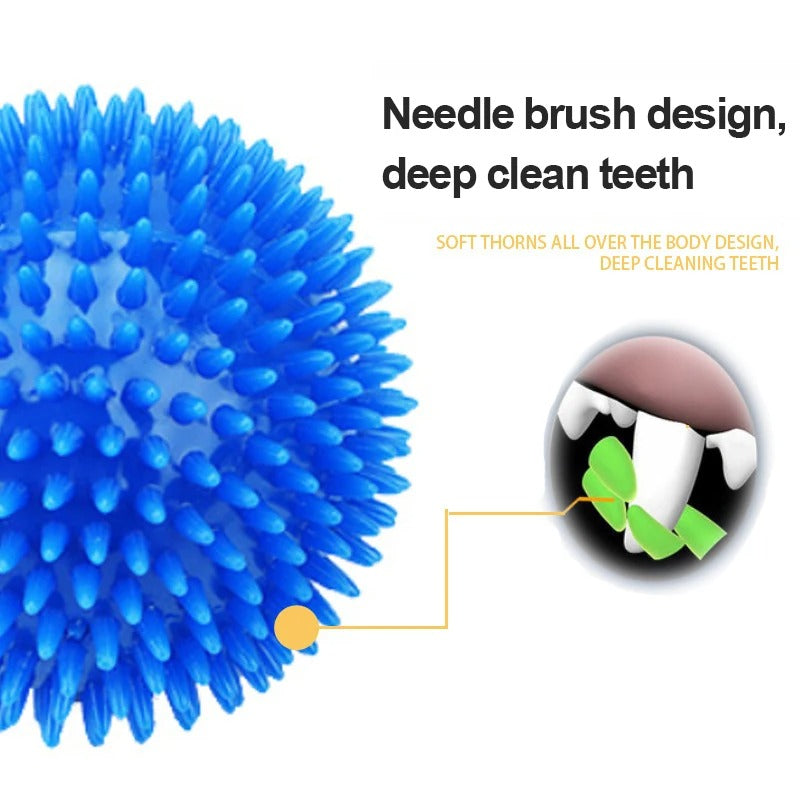 Blue needle brush with text highlighting its dental cleaning feature on a white background