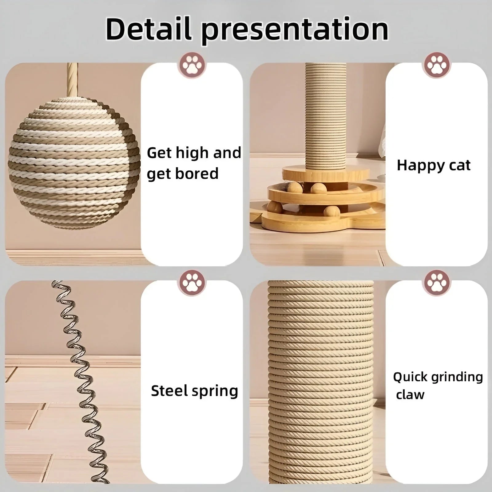 Cat toy set with various components labeled on a neutral background