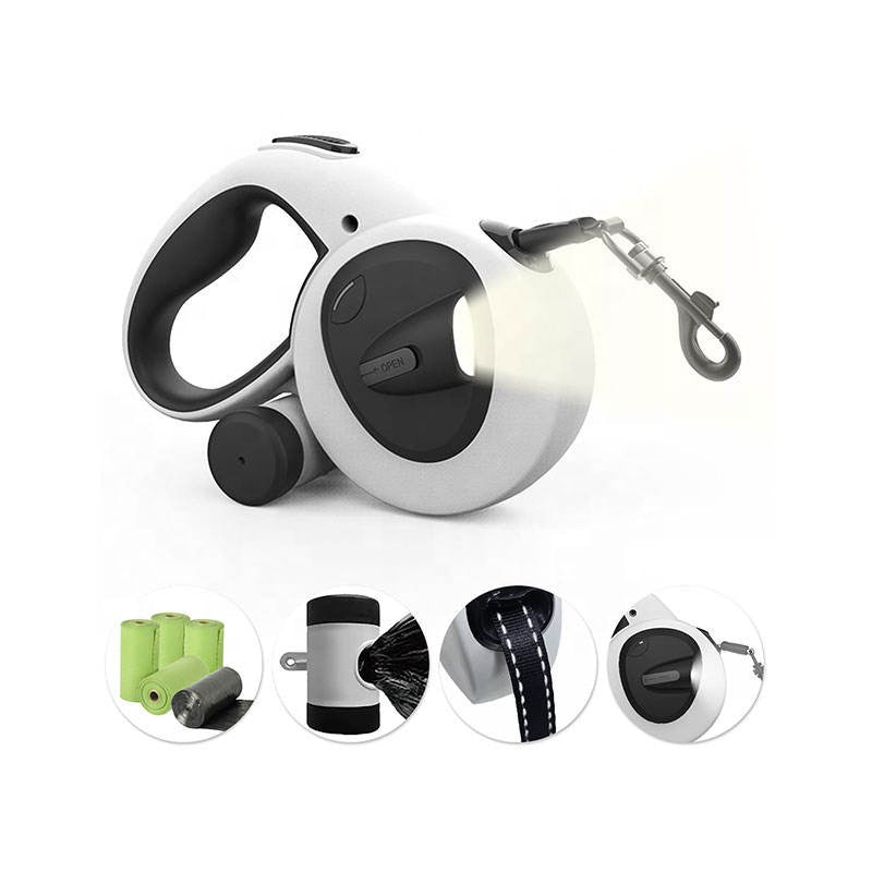 Retractable dog leash with keychain attachment on a white background
