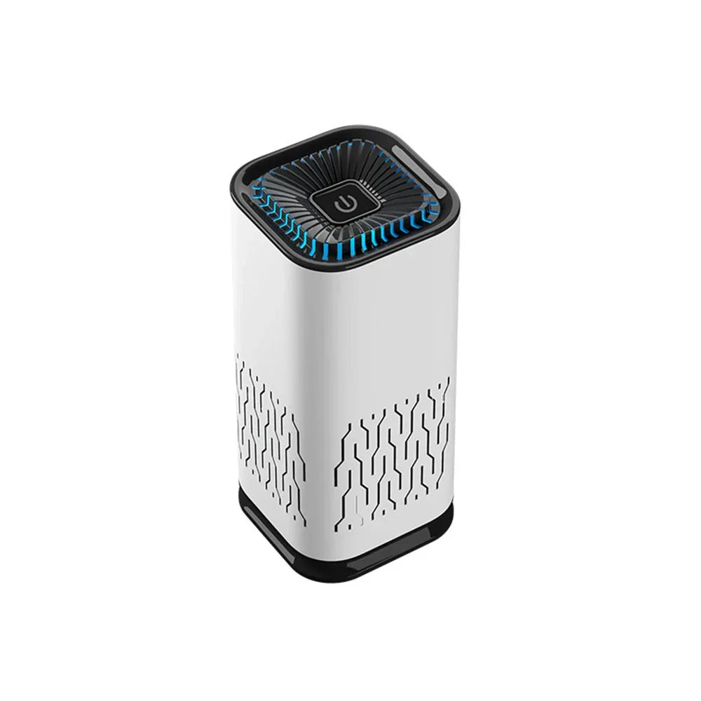 White electronic device with black top and blue interior on a white background