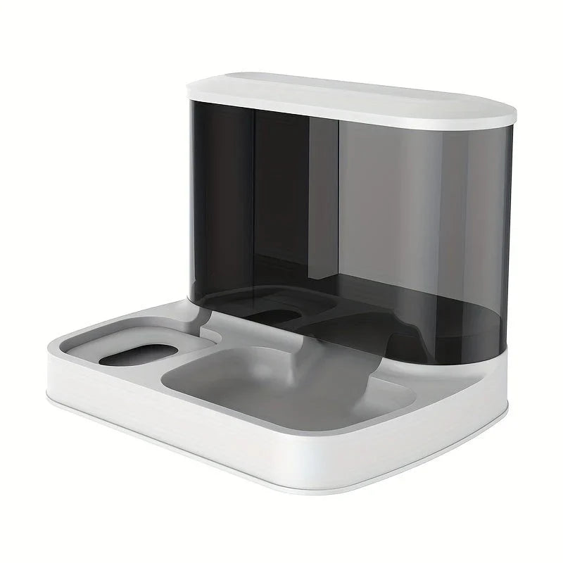 Modern pet feeder with black and white design on a white background