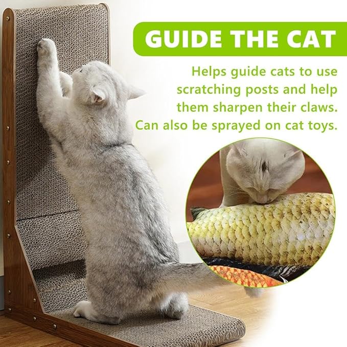 Cat using a scratching post with text explaining its benefits