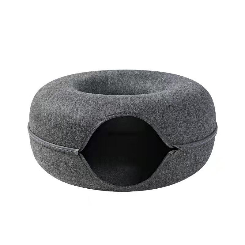 Gray pet bed with a zipper on a white background
