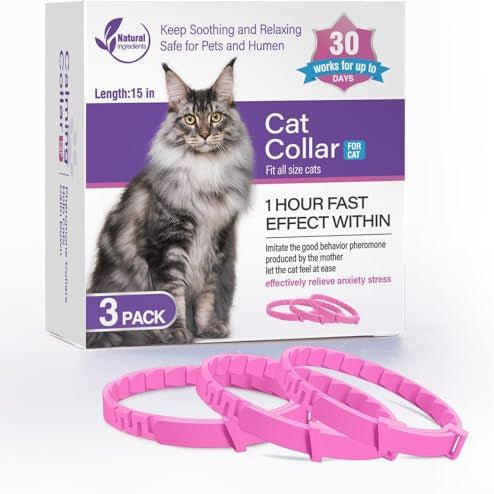 Cat collar packaging with a cat on it and two collars in front