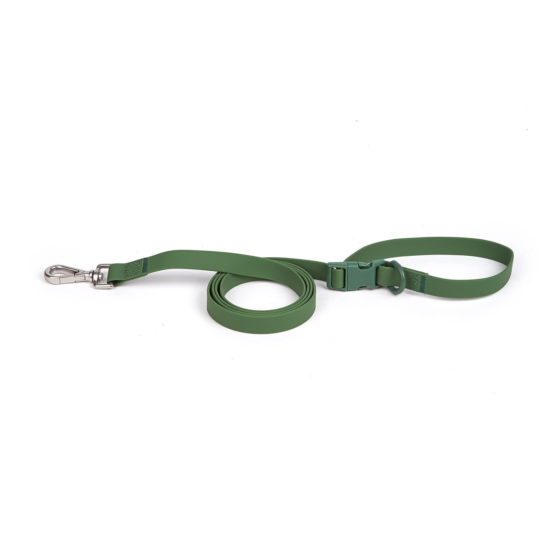 Green dog leash on a white background