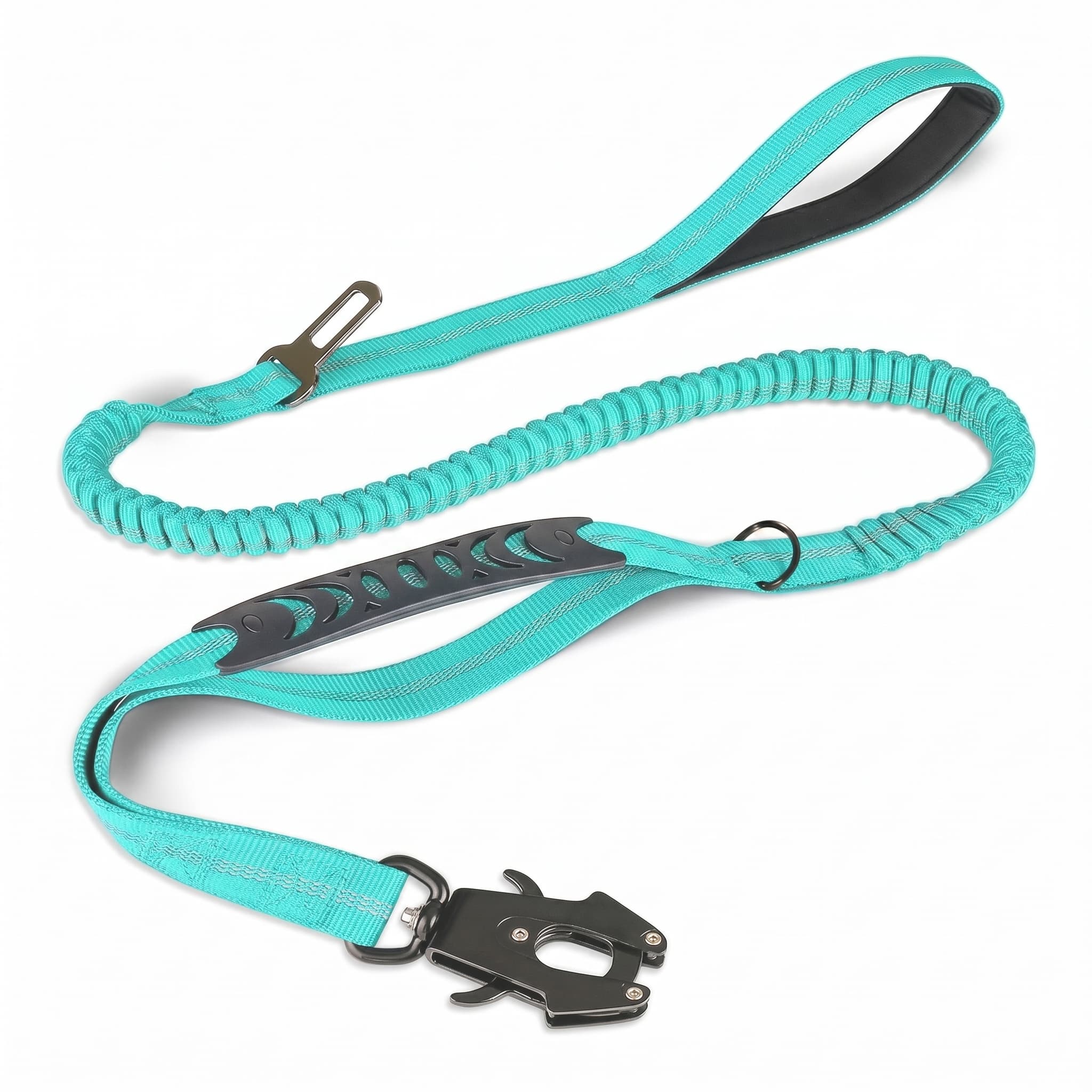 Blue dog lead with a clip on a white background