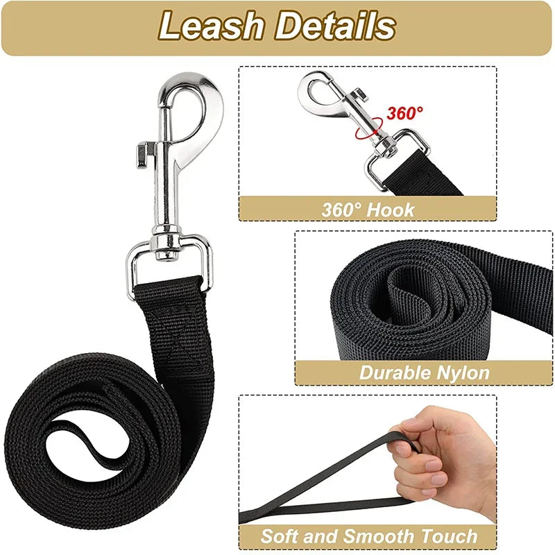 Dog leash with 360-degree hook, durable nylon, and soft touch features.