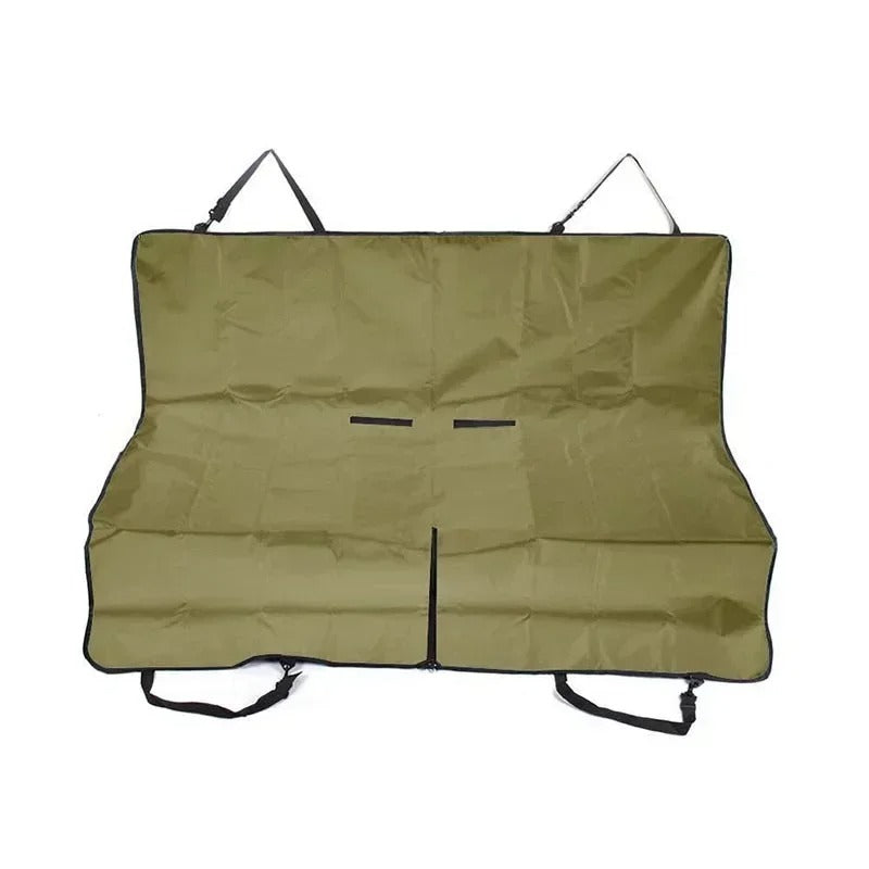 Green car seat cover with straps on a white background
